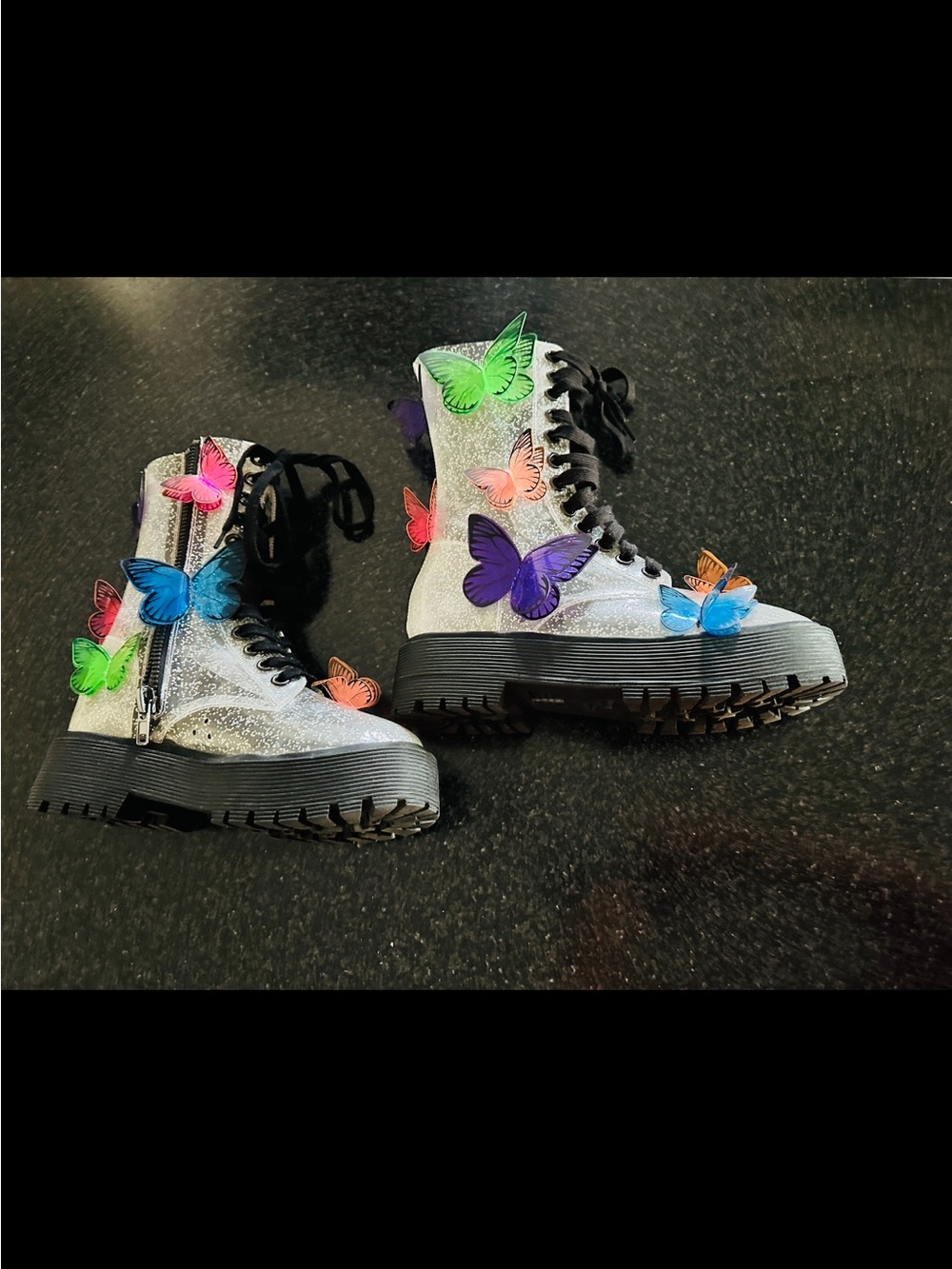Club Exx Dolls Kill 3D Glitter Butterfly Combat Boots Size 7 - Picture 10 of 12